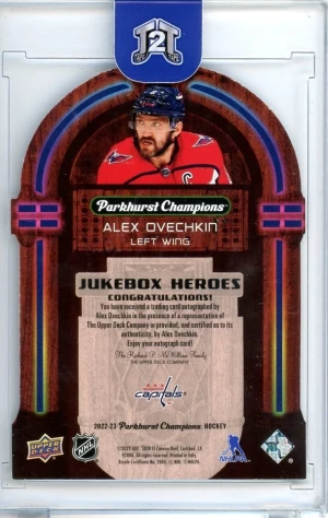 2022-23 Upper Deck Parkhurst Alex Ovechkin Jukebox Heroes Auto /10 back